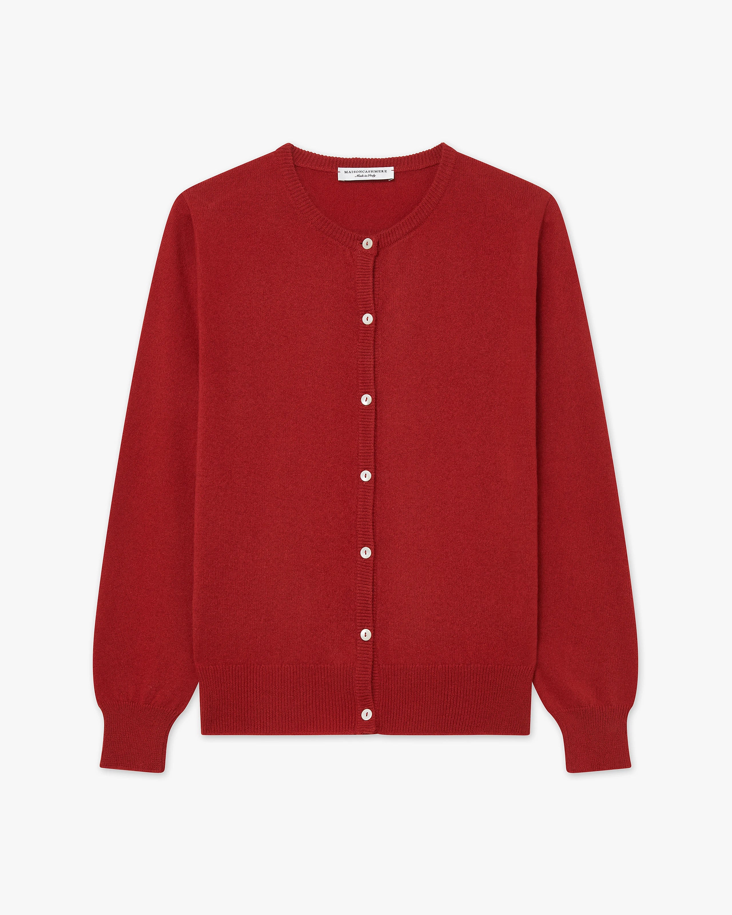Essential Crew Neck Cardigan - Red Cashmere