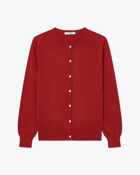 Essential Crew Neck Cardigan - Red Cashmere