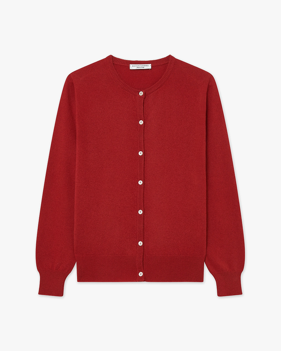Essential Crew Neck Cardigan - Red Cashmere