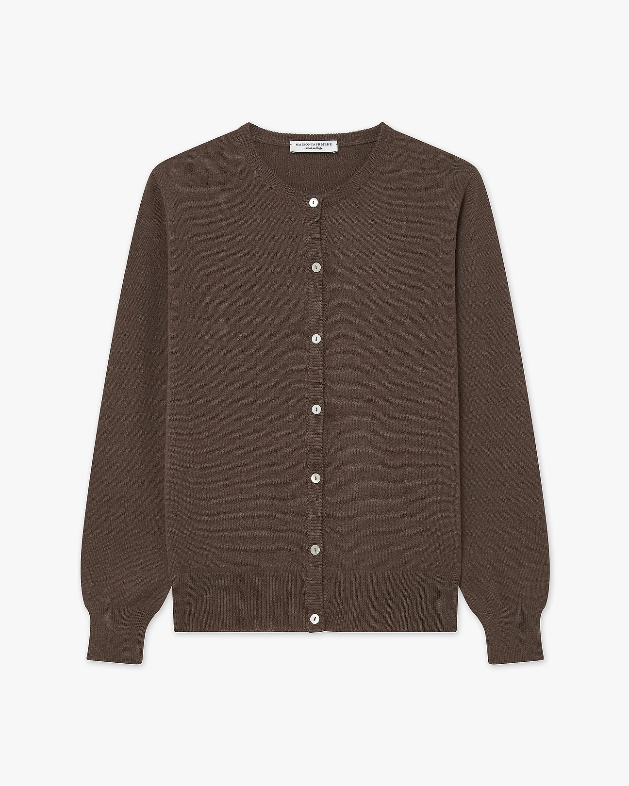 Women's Essential Cashmere Crew Neck Cardigan - Brown | MaisonCashmere
