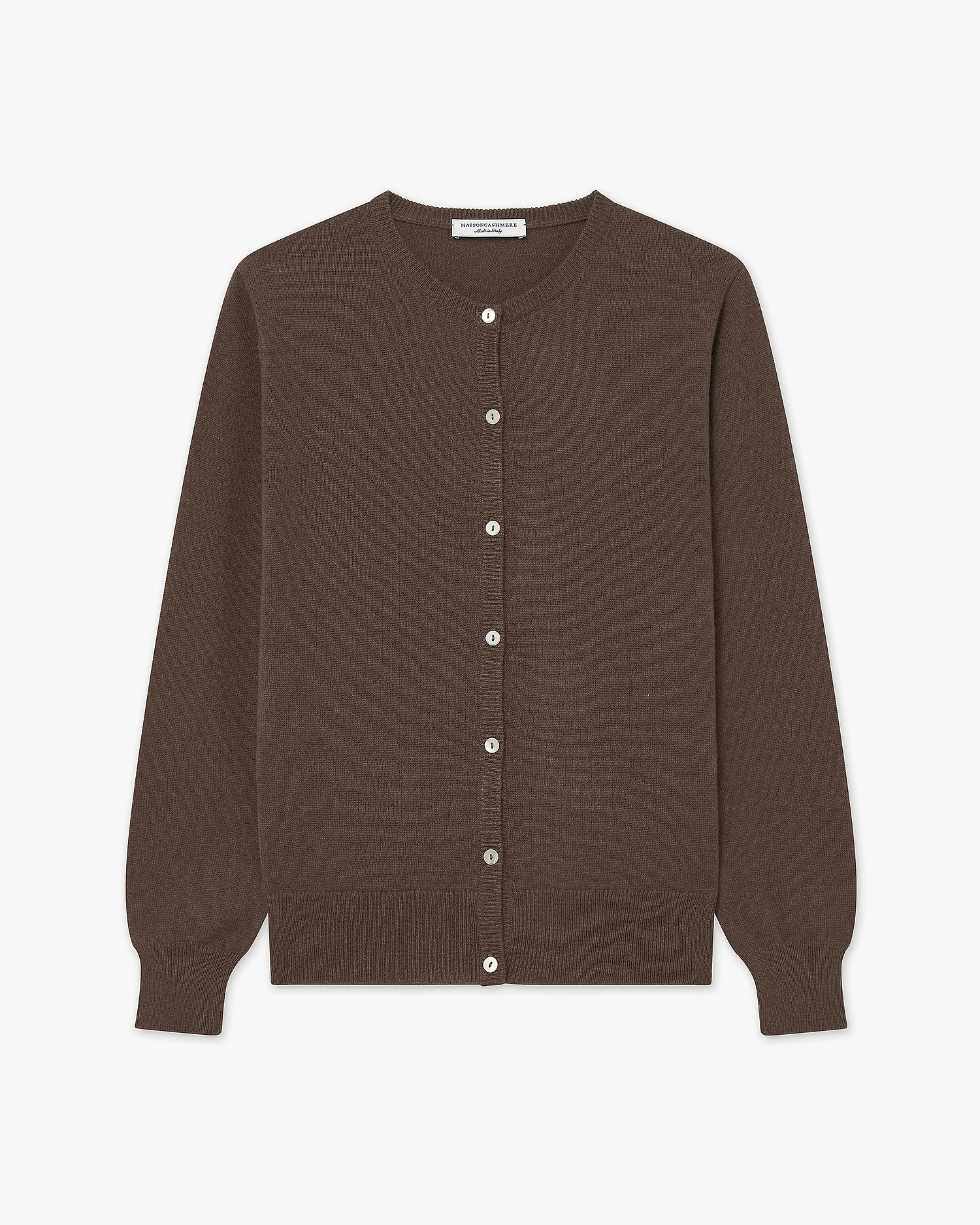 Essential Crew Neck Cardigan - Brown Cashmere
