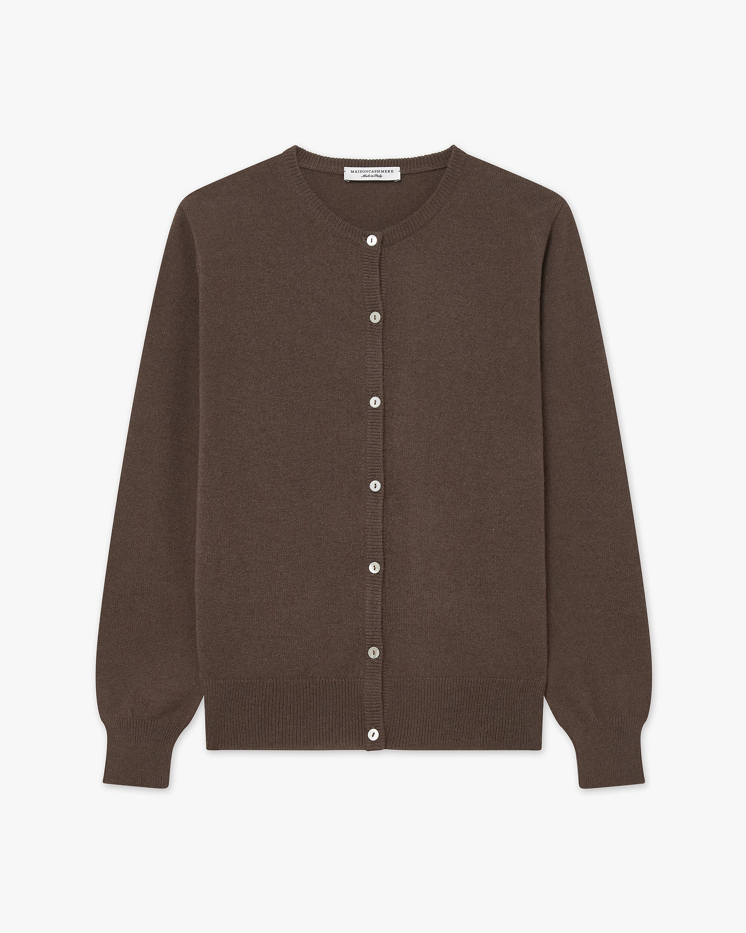 Essential Crew Neck Cardigan - Brown Cashmere