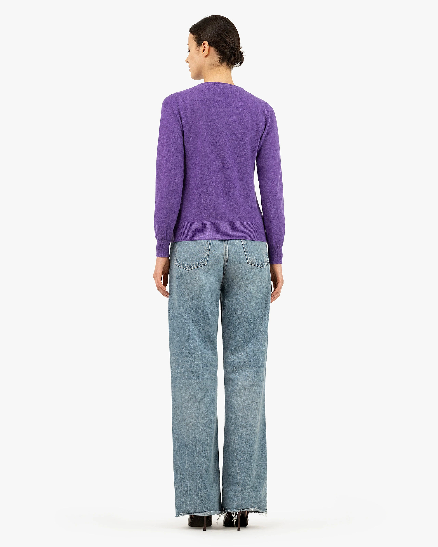 Essential Crew Neck Cardigan - Purple Cashmere