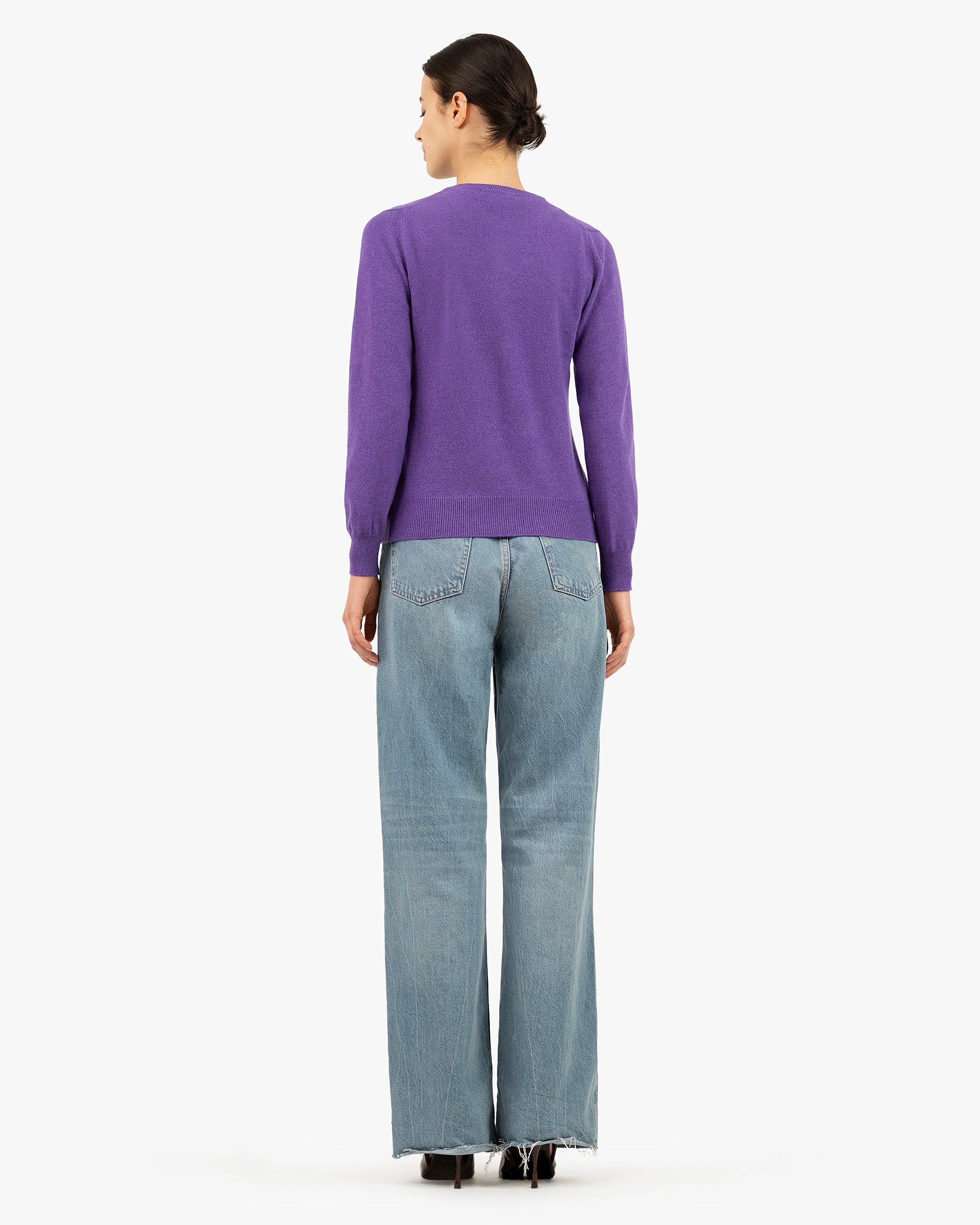 Essential Crew Neck Cardigan - Purple Cashmere