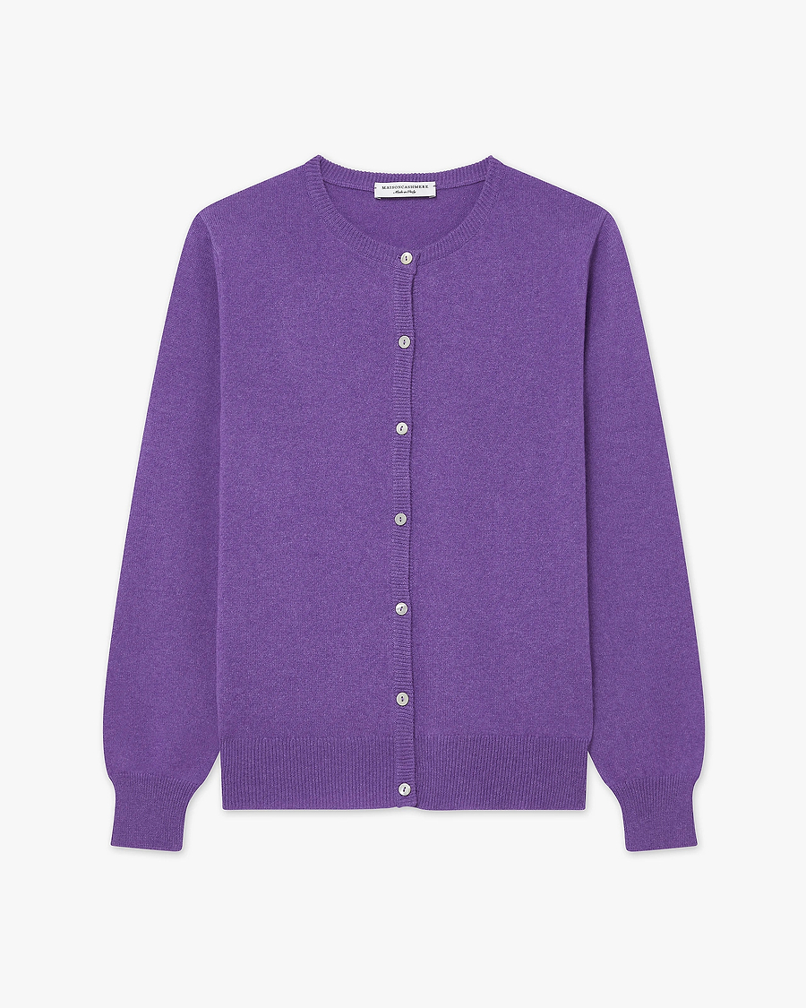 Essential Crew Neck Cardigan - Purple Cashmere