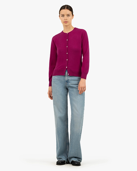 Essential Crew Neck Cardigan - Magenta Cashmere