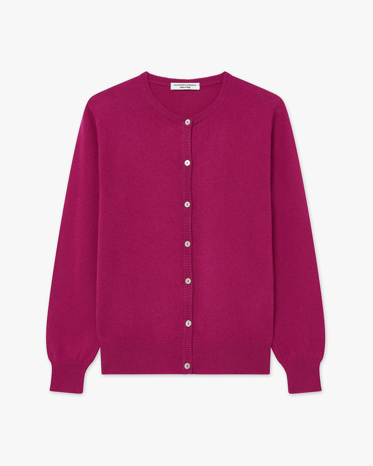 Women's Essential Cashmere Crew Neck Cardigan - Magenta