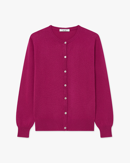 Essential Crew Neck Cardigan - Magenta Cashmere