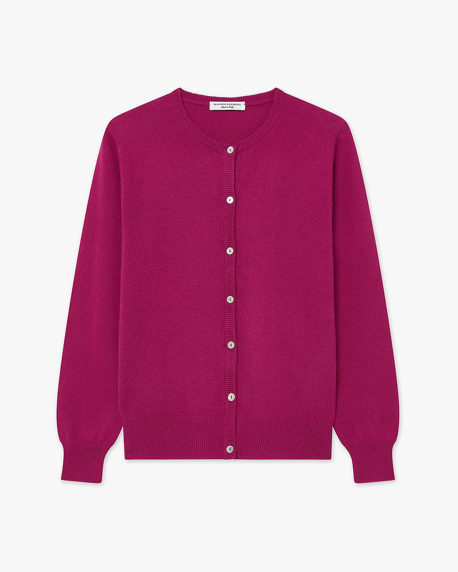 Essential Crew Neck Cardigan - Magenta Cashmere
