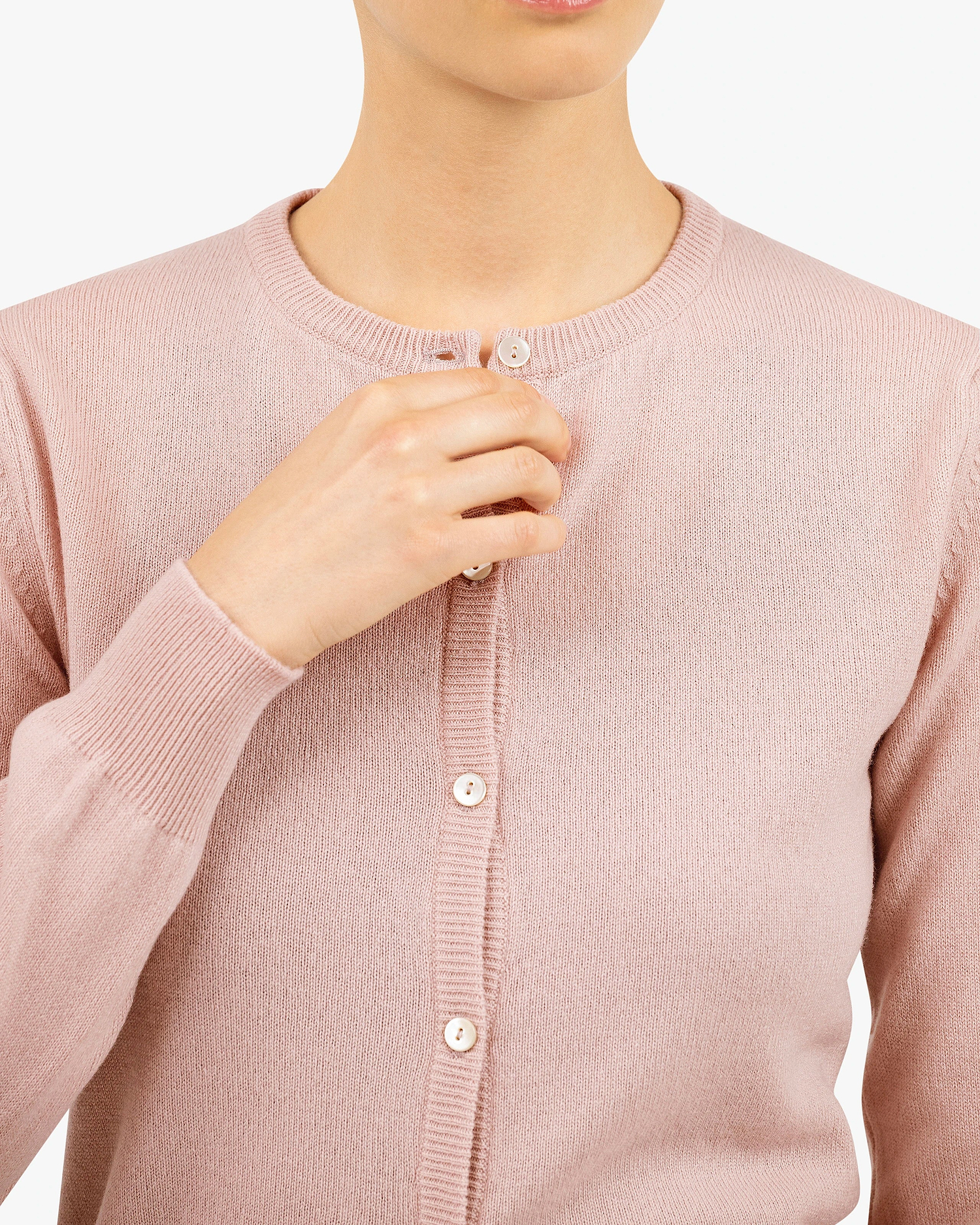 Essential Crew Neck Cardigan - Rose Cashmere