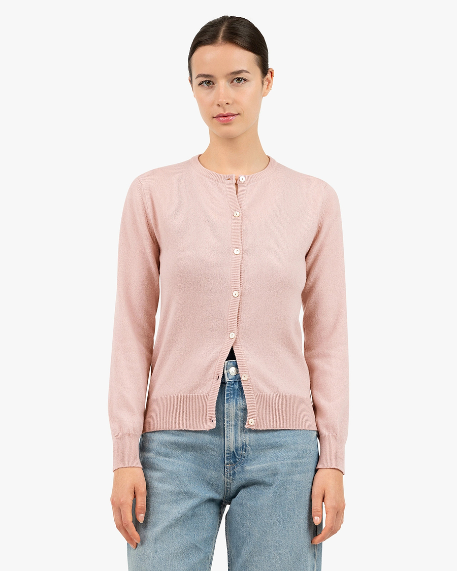 Essential Crew Neck Cardigan - Rose Cashmere