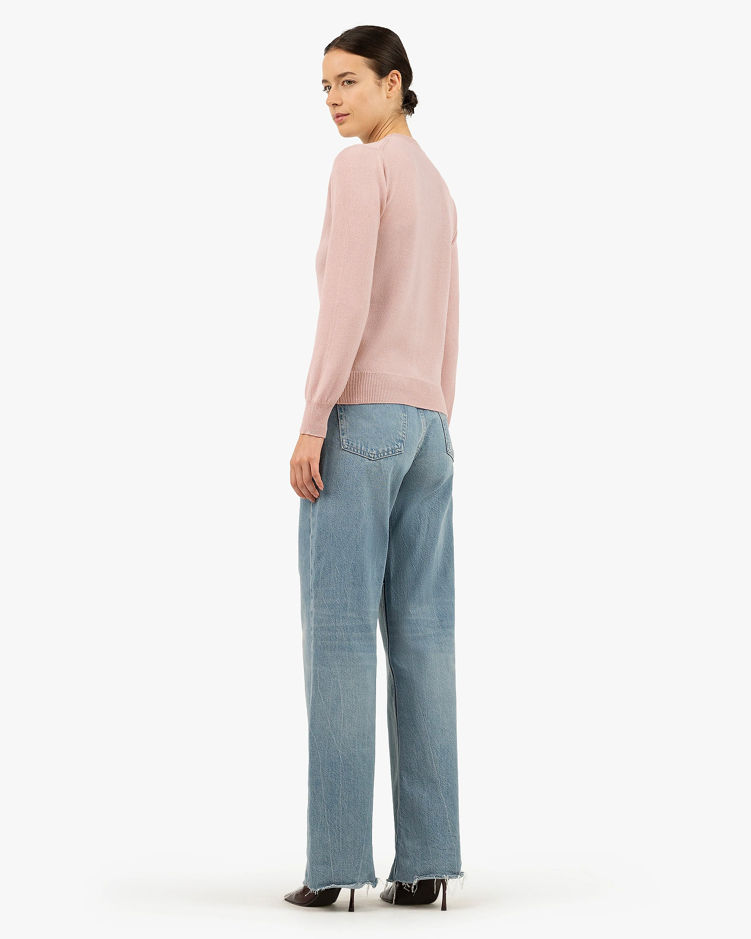 Essential Crew Neck Cardigan - Rose Cashmere