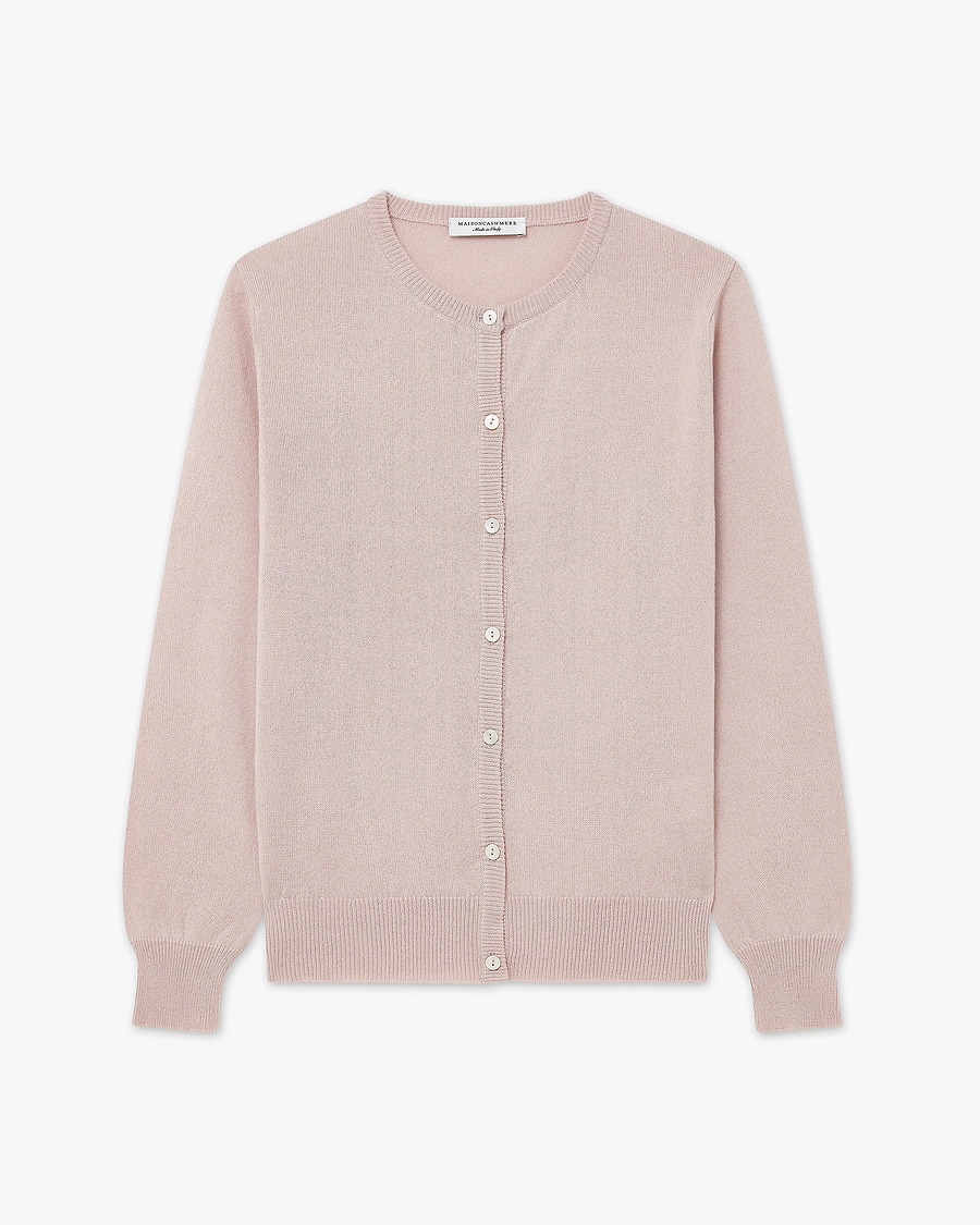 Essential Crew Neck Cardigan - Rose Cashmere