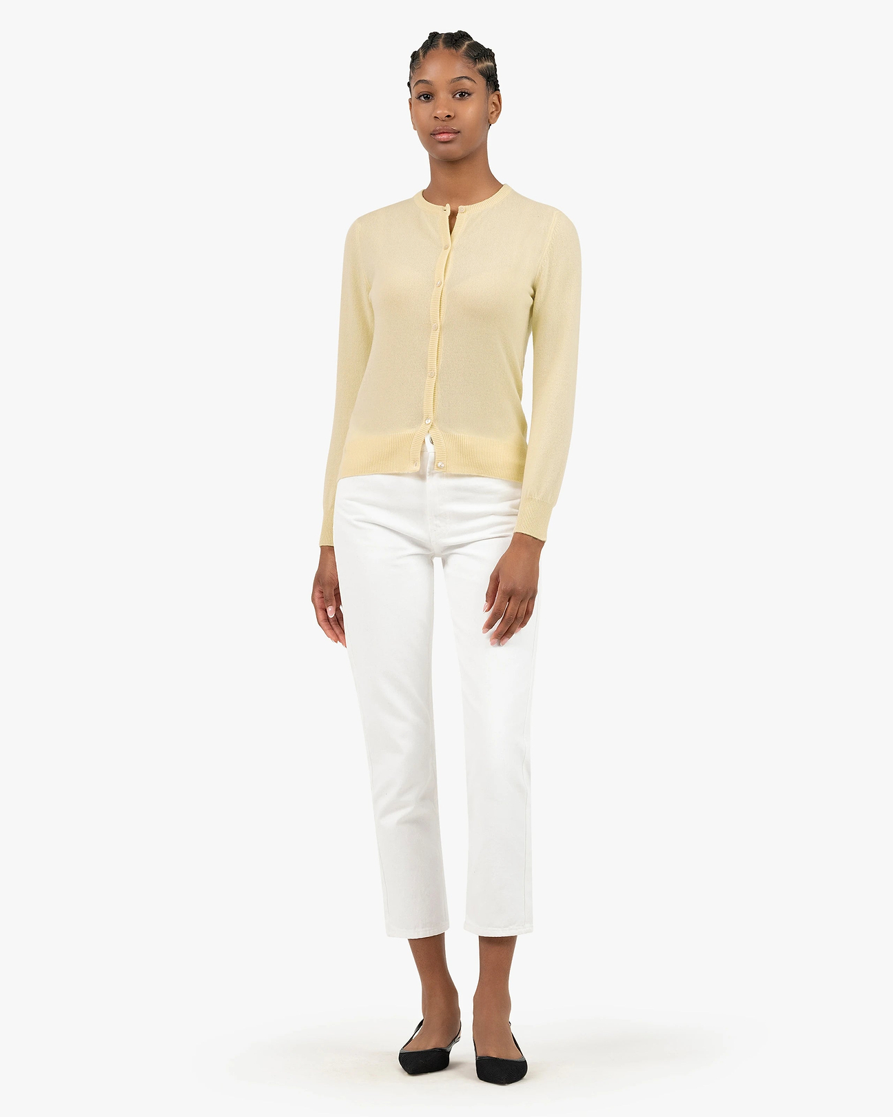O*L様 アパートメントスリー Cashmere Crew Neck Cardi Women's Essential Cashmere Crew Neck Cardigan - Yellow