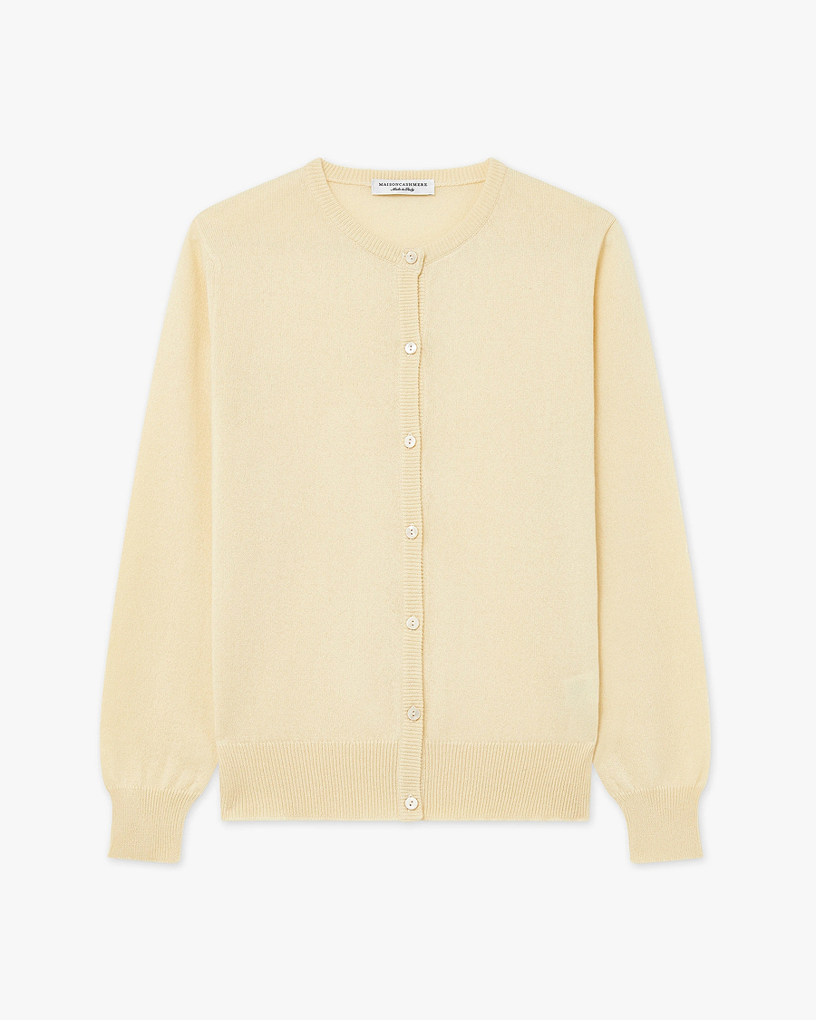 Essential Crew Neck Cardigan - Yellow Cashmere
