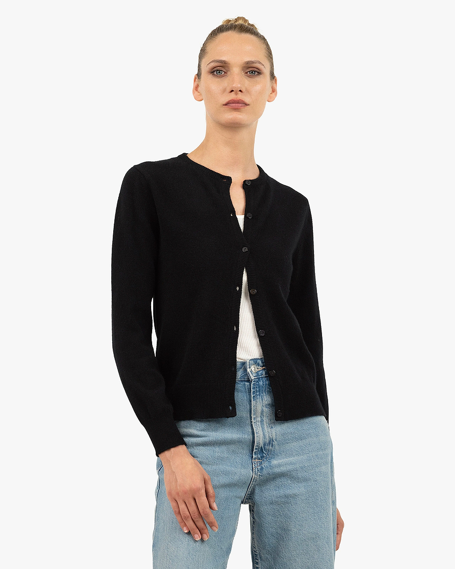 Essential Crew Neck Cardigan - Black Cashmere