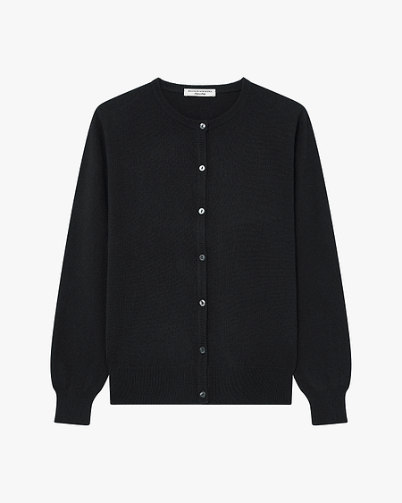 Essential Crew Neck Cardigan - Black Cashmere