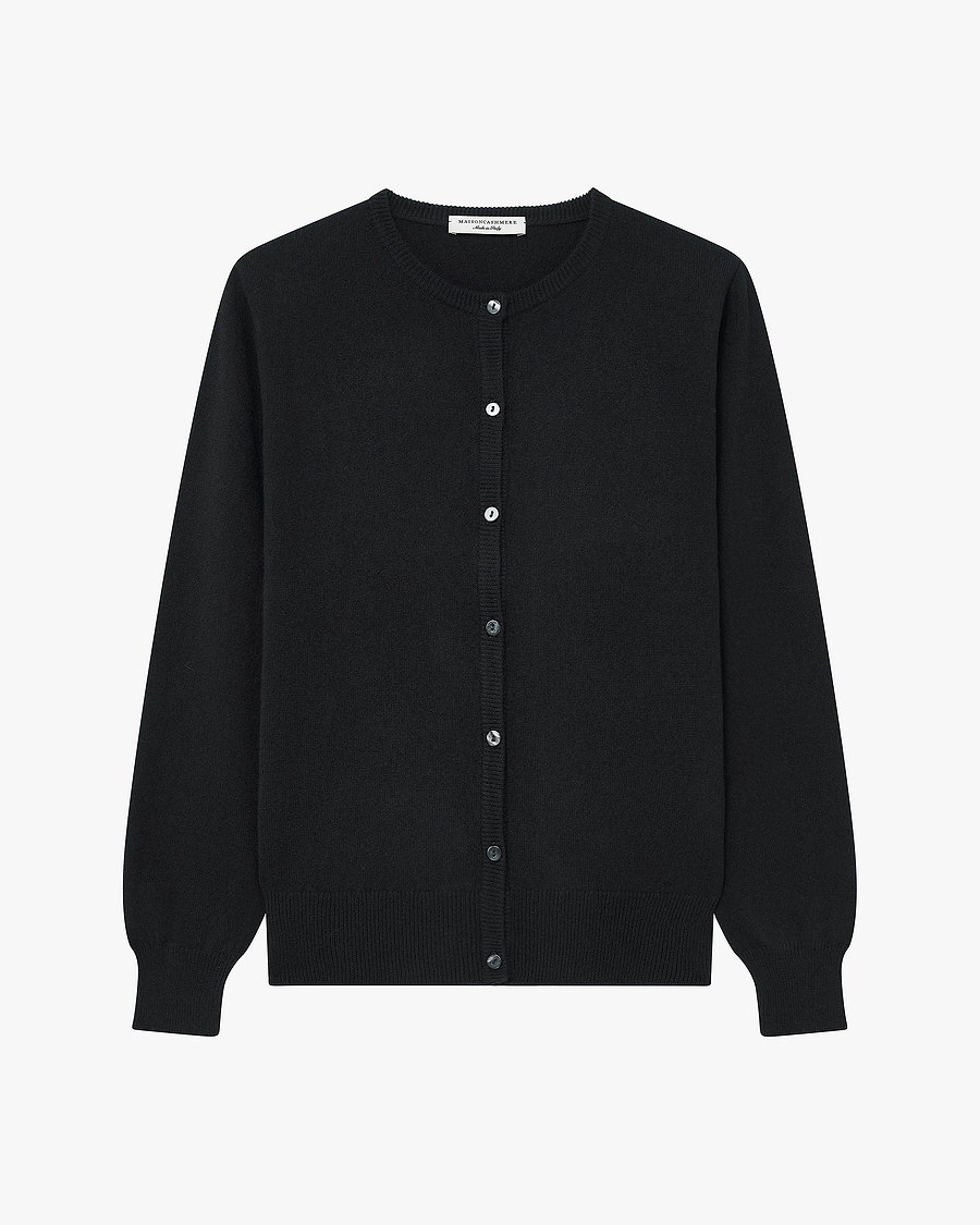 Essential Crew Neck Cardigan - Black Cashmere