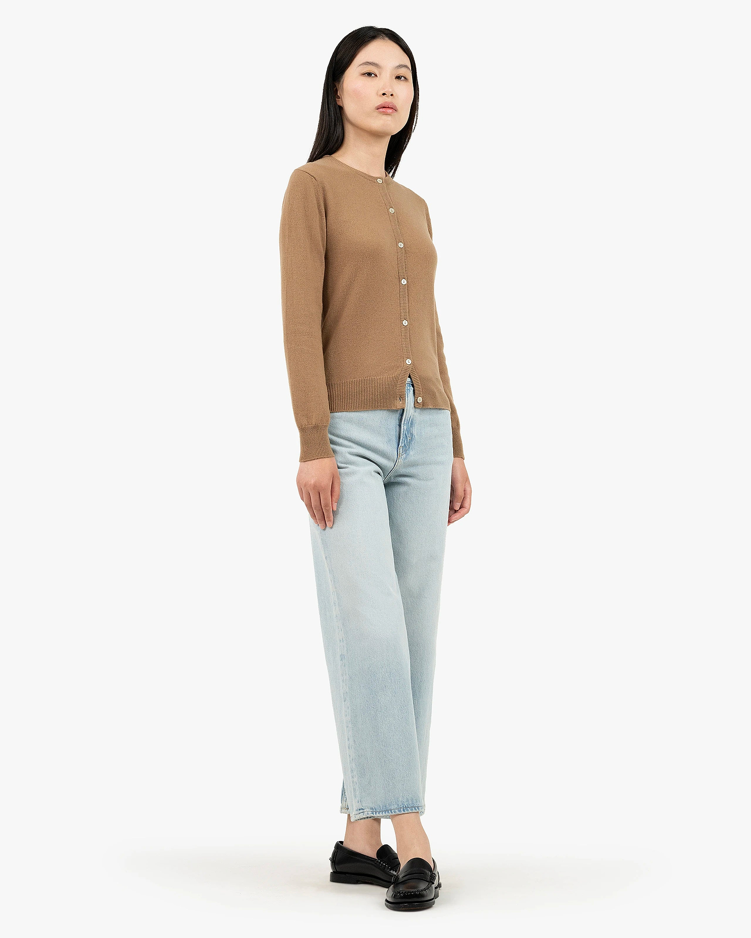 Essential Crew Neck Cardigan - Camel Cashmere