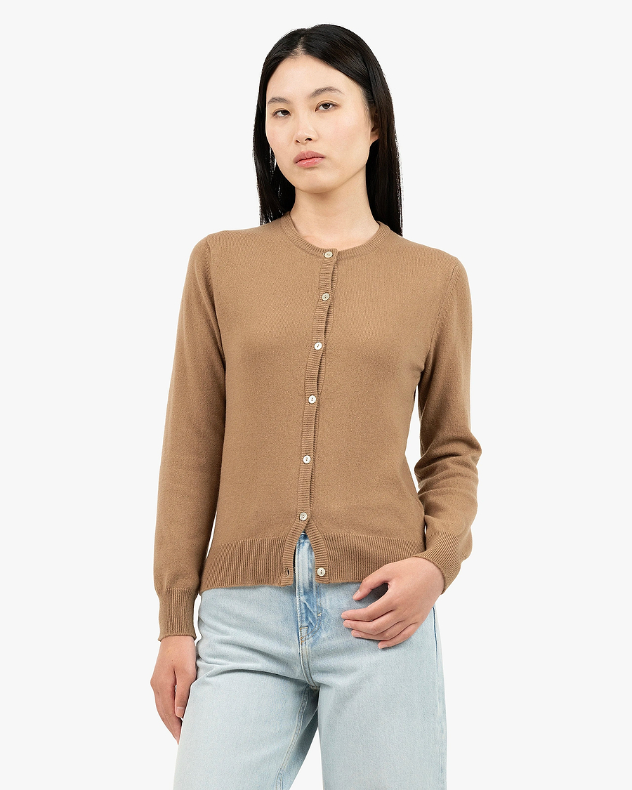 Essential Crew Neck Cardigan - Camel Cashmere