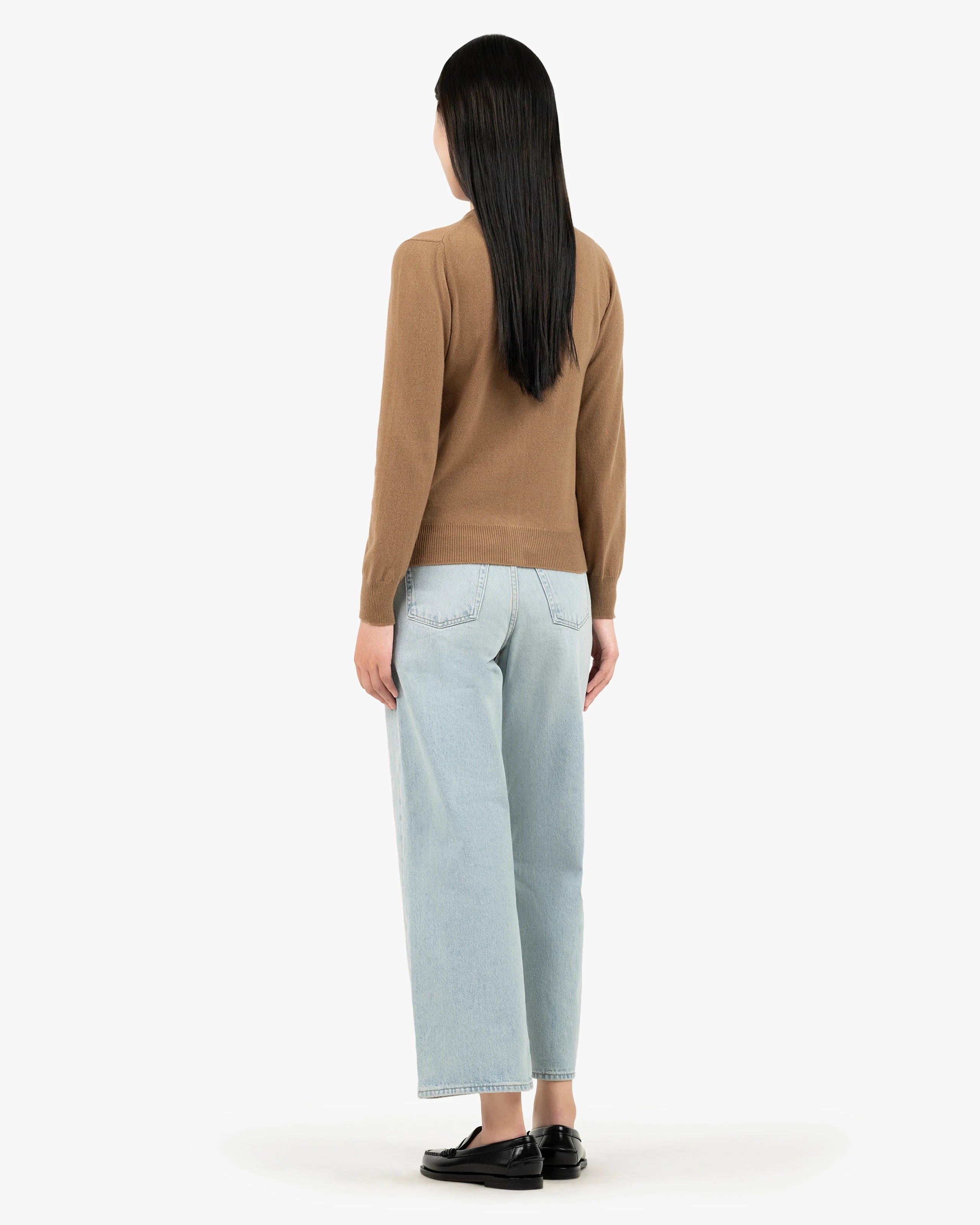 Women's Essential Cashmere Crew Neck Cardigan - Camel | MaisonCashmere
