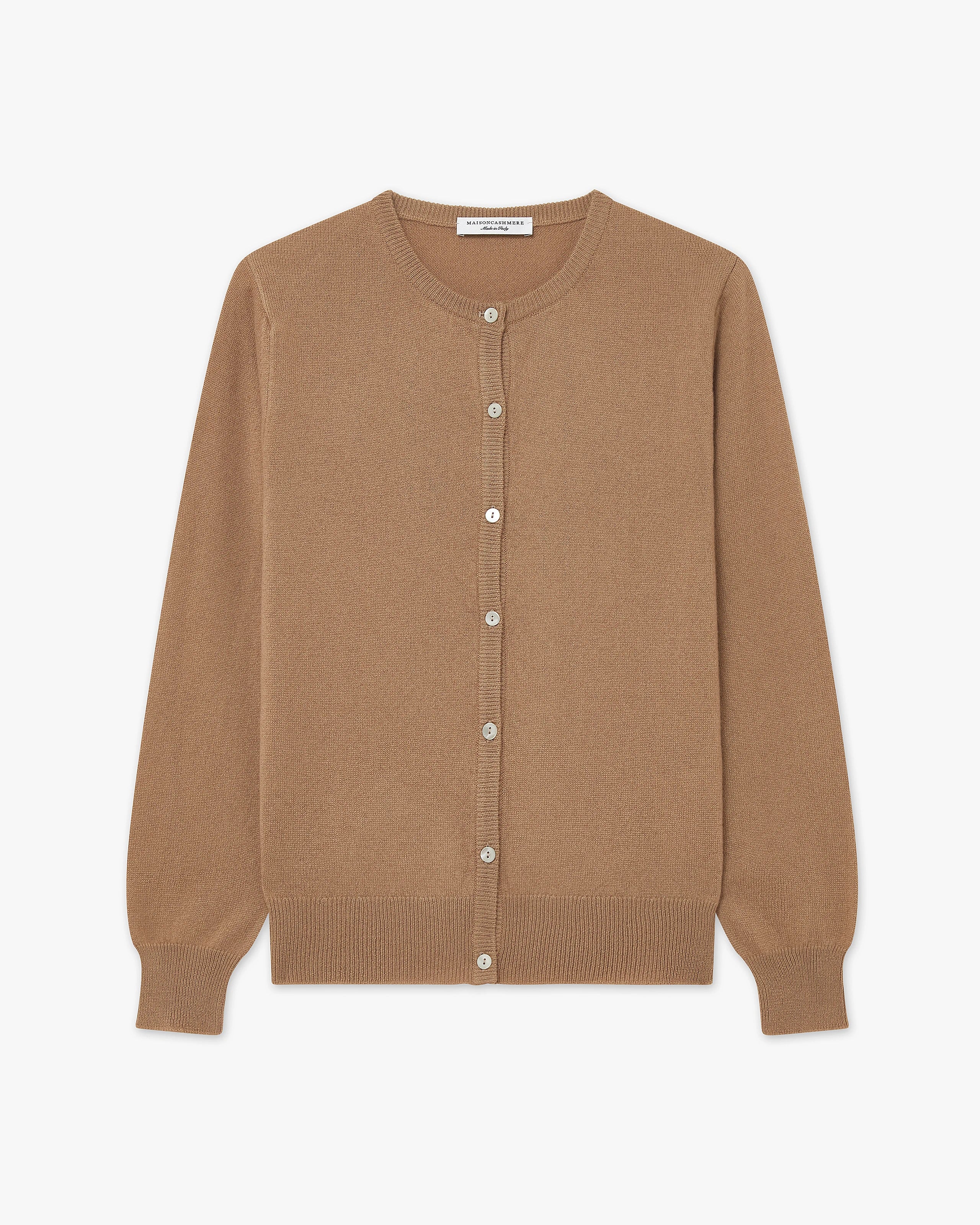 Women's Essential Cashmere Crew Neck Cardigan - Camel | MaisonCashmere