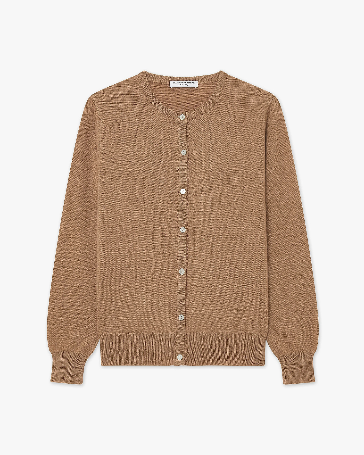 Essential Crew Neck Cardigan - Camel Cashmere