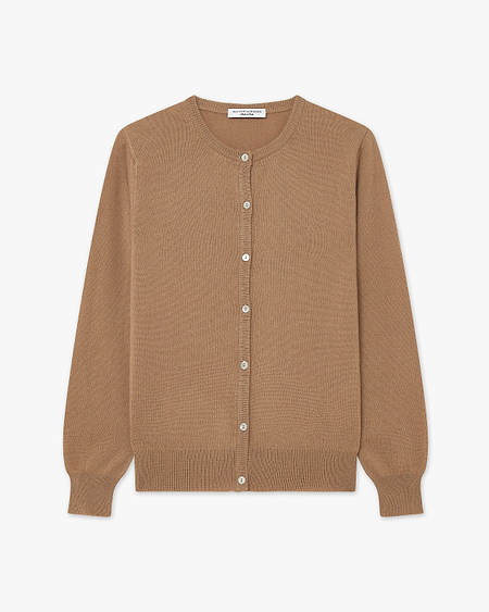Essential Crew Neck Cardigan - Camel Cashmere