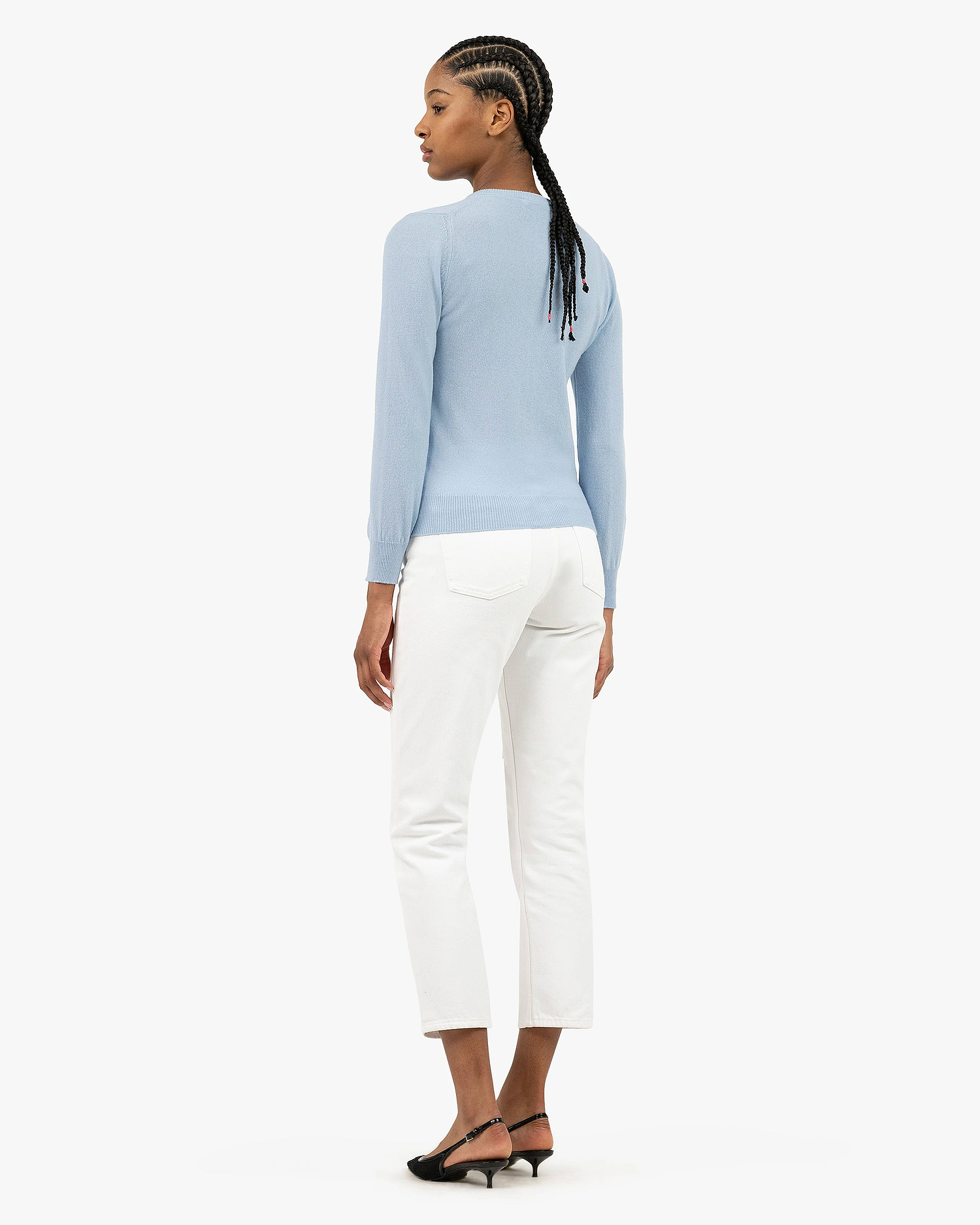 Essential Crew Neck Cardigan - Light Blue Cashmere