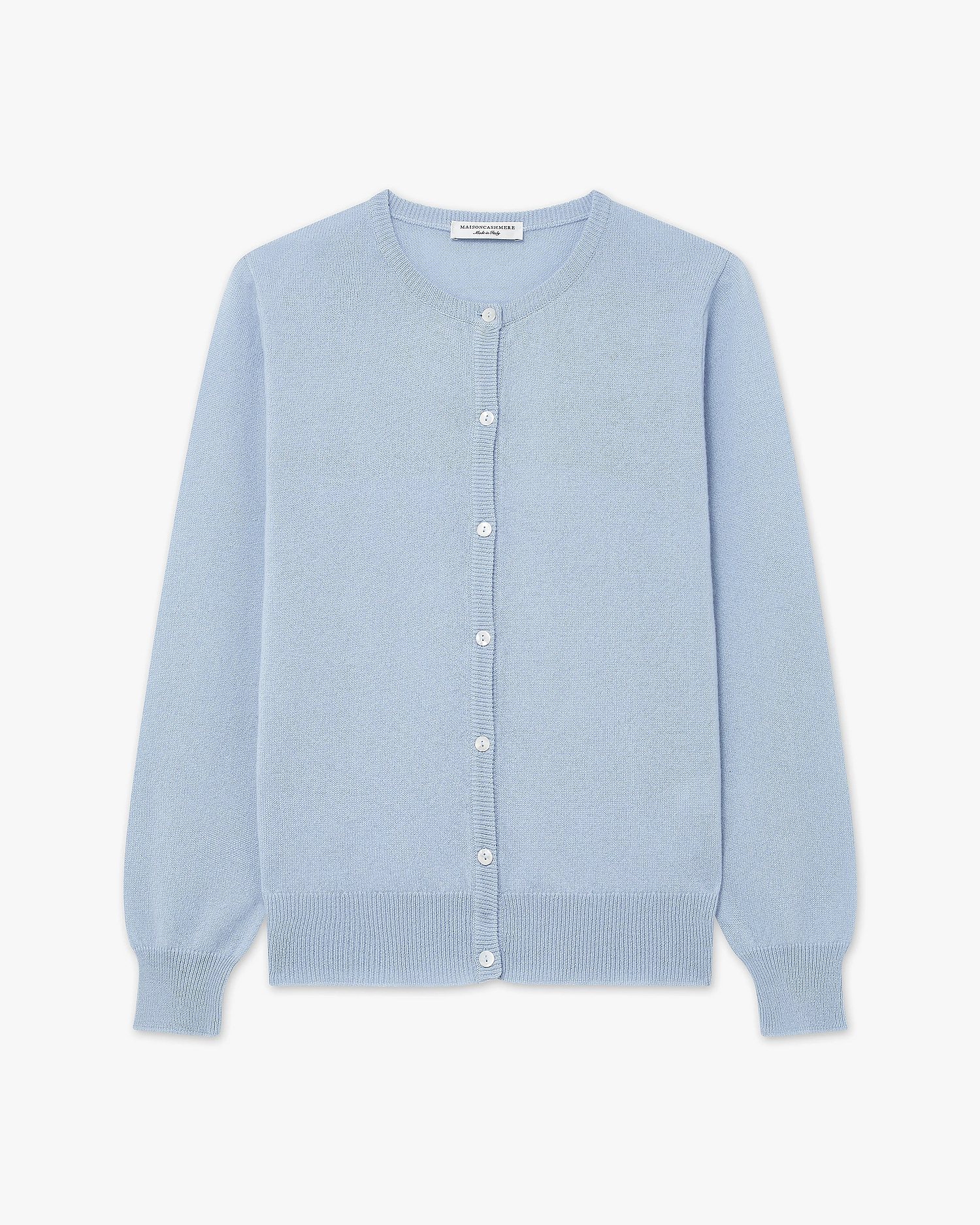 Essential Crew Neck Cardigan - Light Blue Cashmere