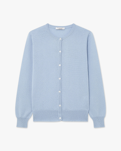 Essential Crew Neck Cardigan - Light Blue Cashmere