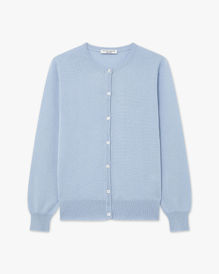 Essential Crew Neck Cardigan - Light Blue Cashmere