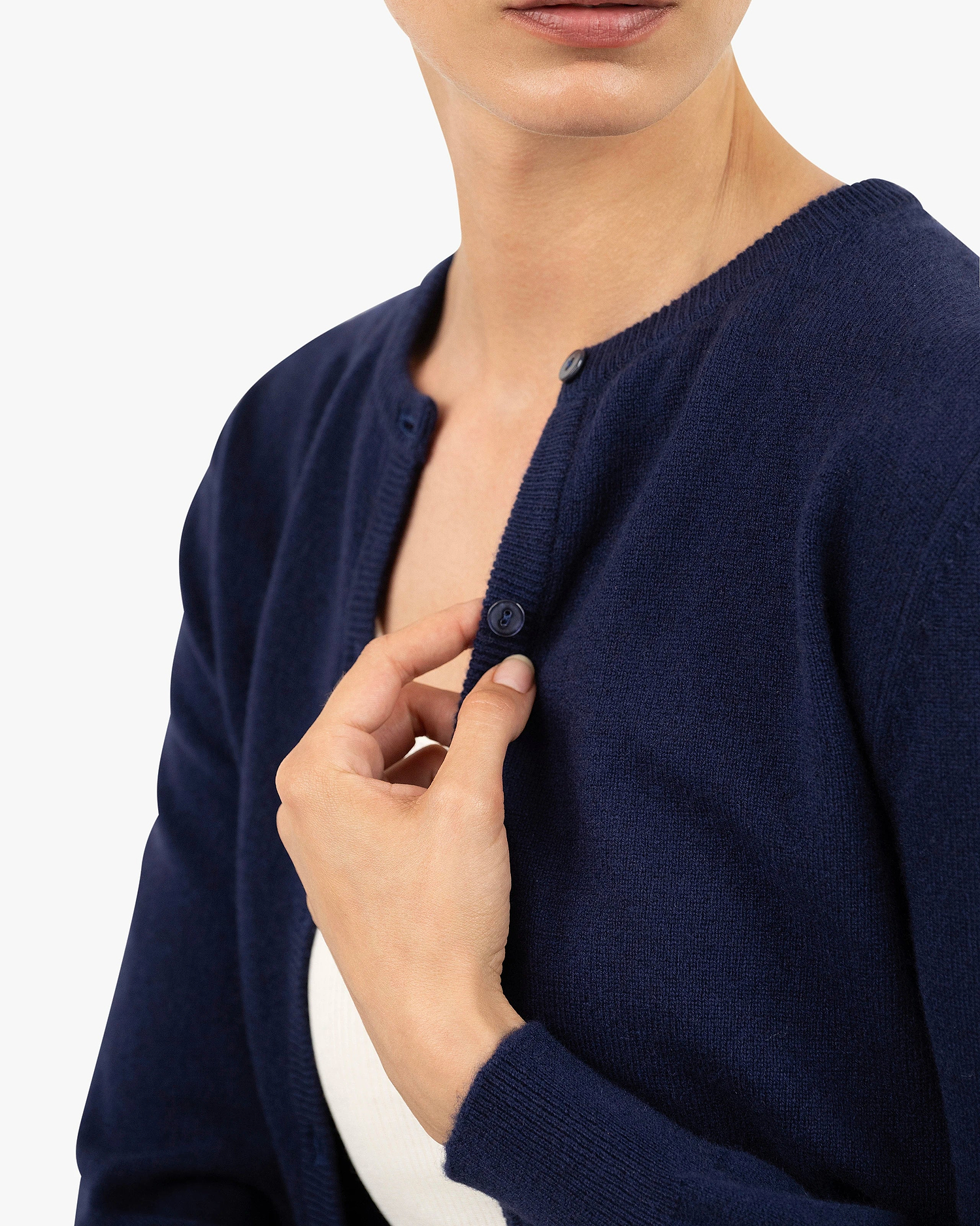 Essential Crew Neck Cardigan - Blue Cashmere