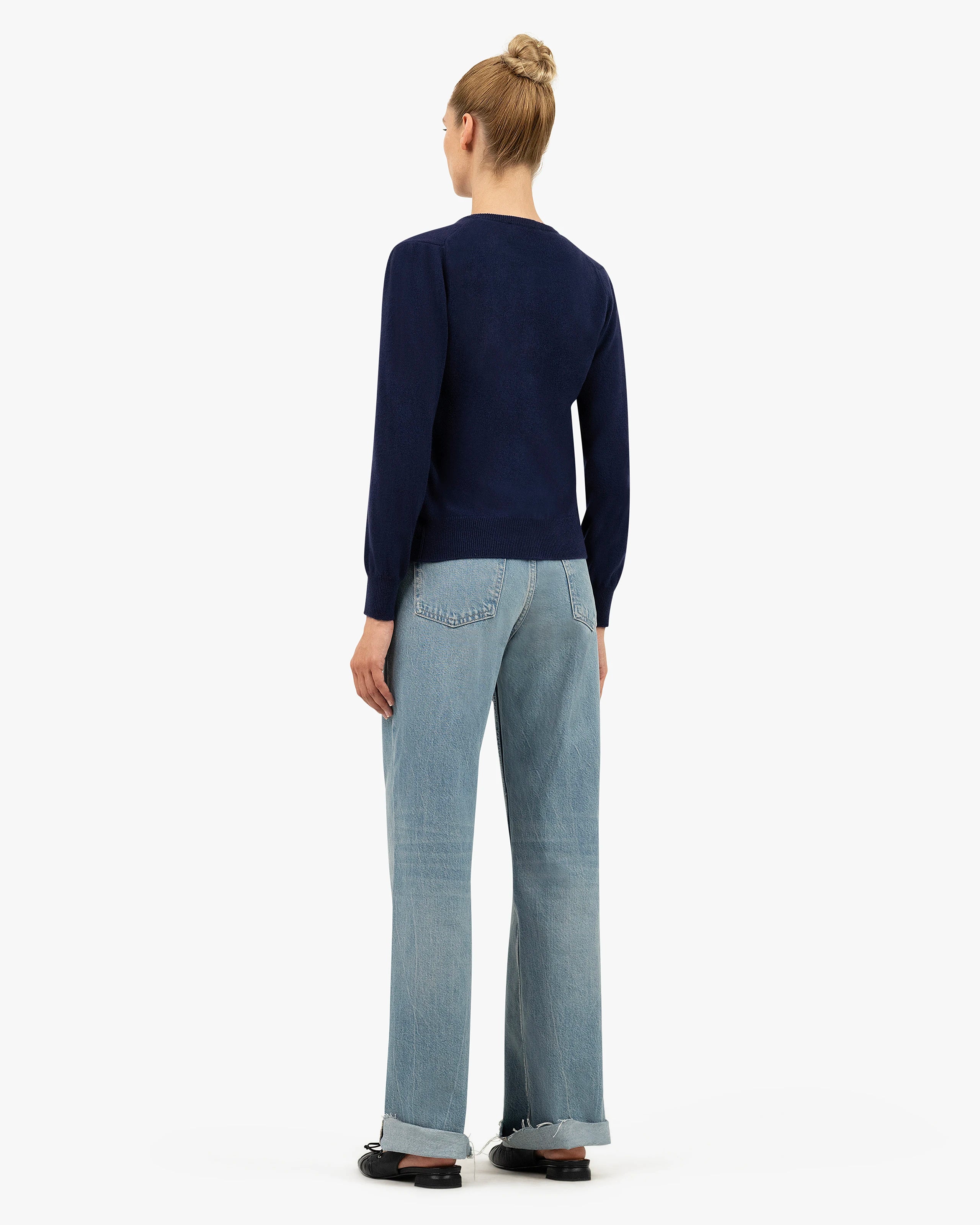 Essential Crew Neck Cardigan - Blue Cashmere