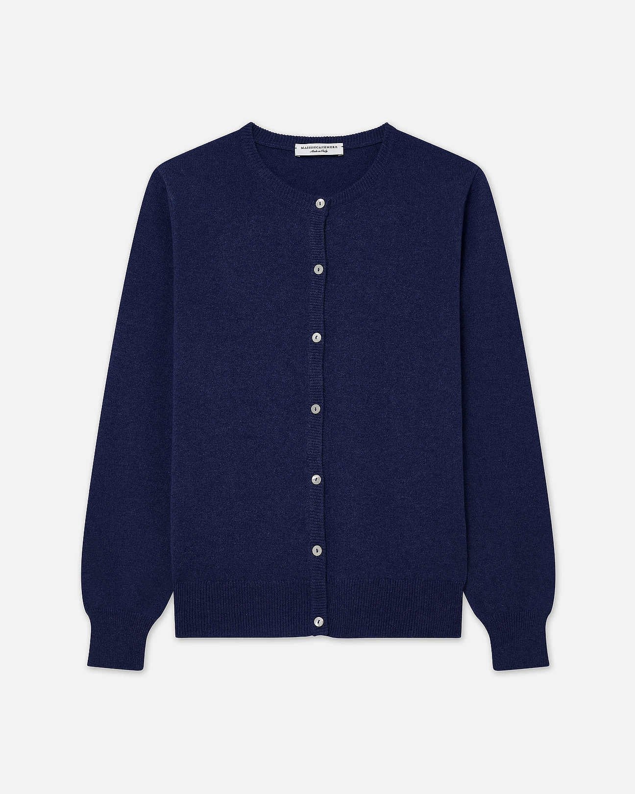 Women's Essential Cashmere Crew Neck Cardigan - Blue | MaisonCashmere