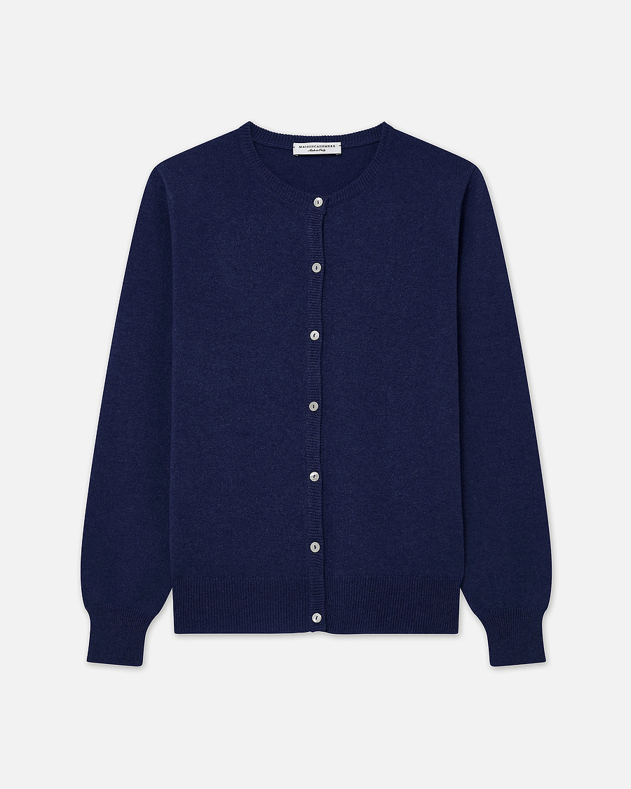Essential Crew Neck Cardigan - Blue Cashmere