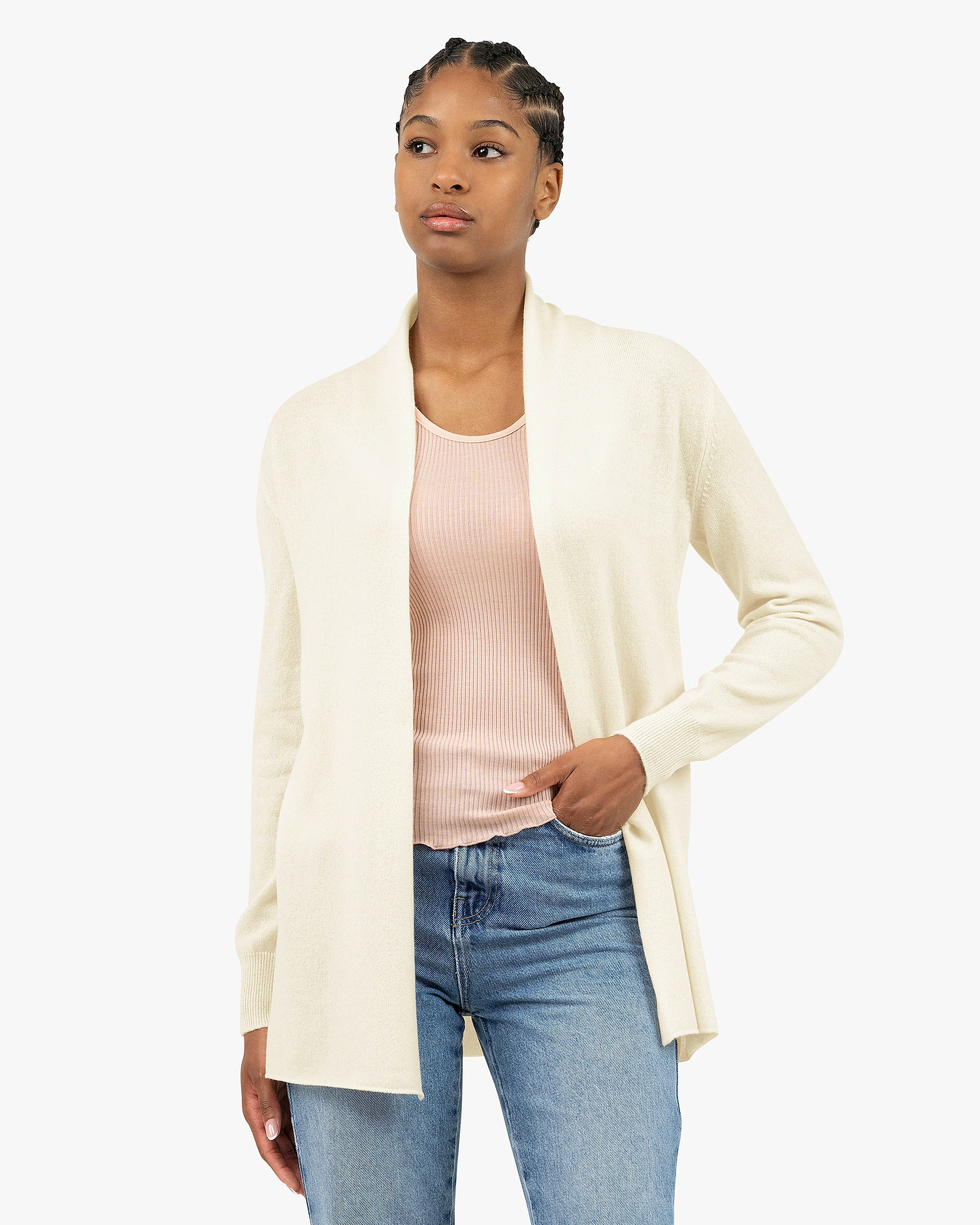 Essential Open Cardigan - White Cashmere