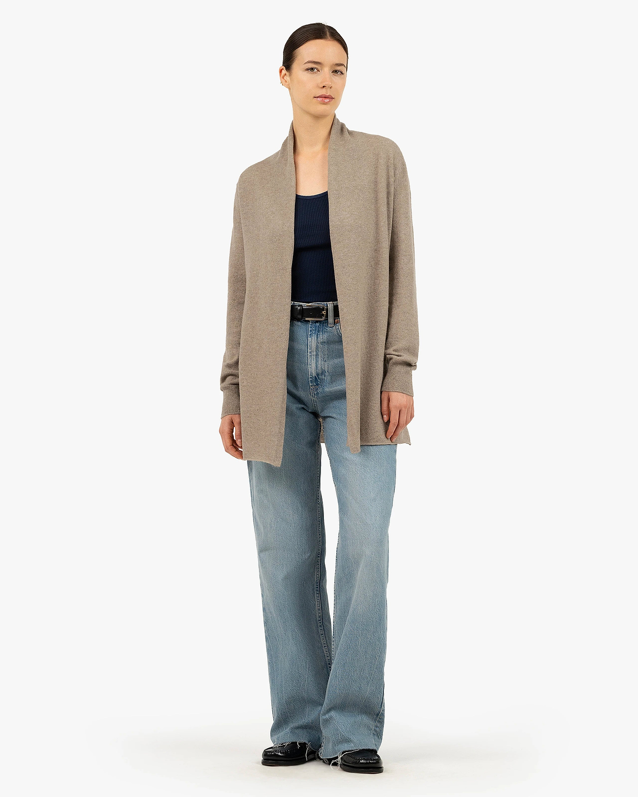 Women's Essential Cashmere Open Cardigan - Taupe | MaisonCashmere