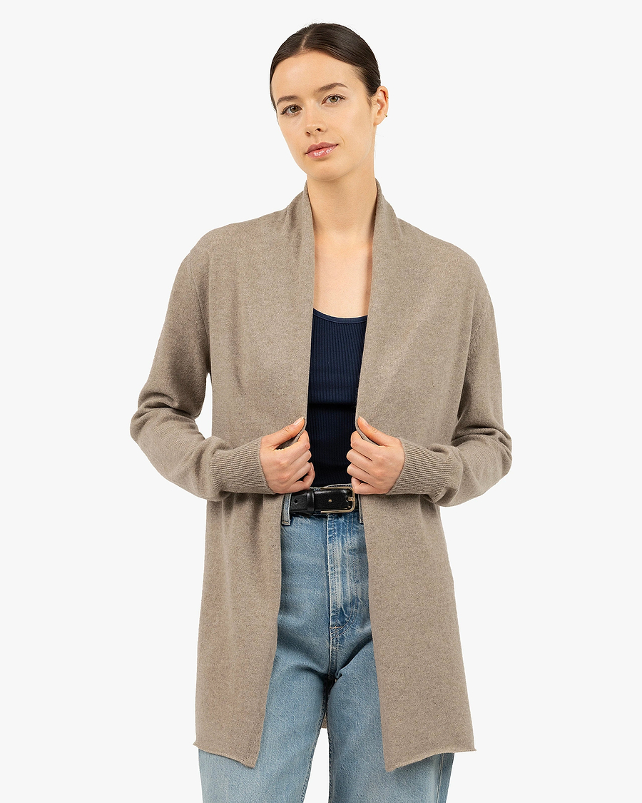 Essential Open Cardigan - Taupe Cashmere