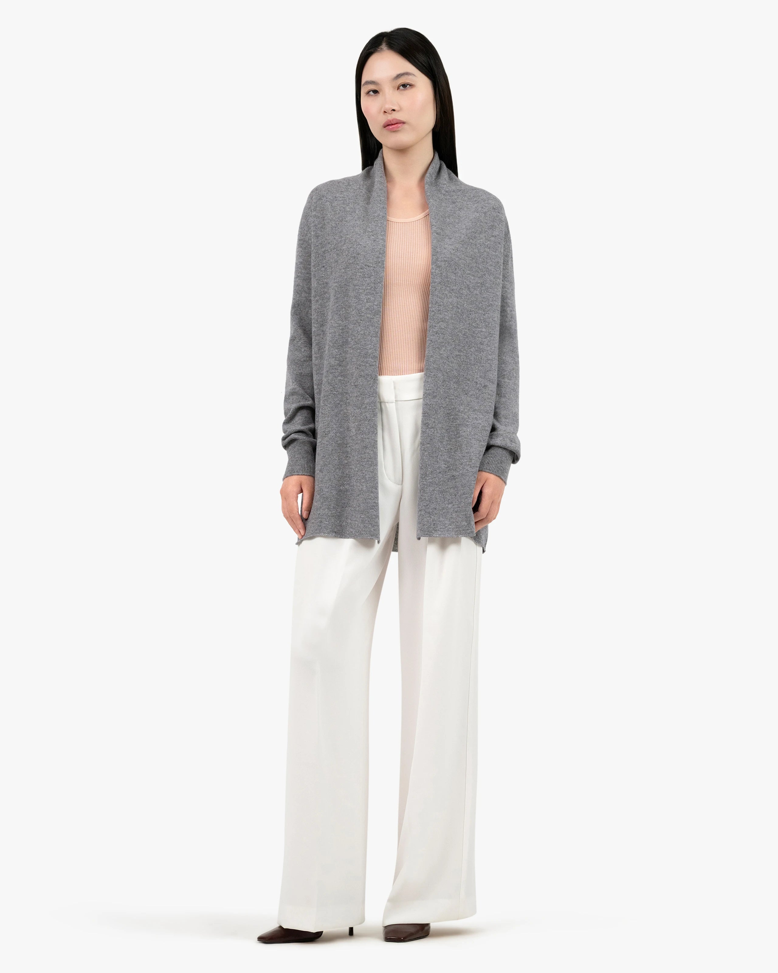 Women's Essential Cashmere Open Cardigan - Medium Grey