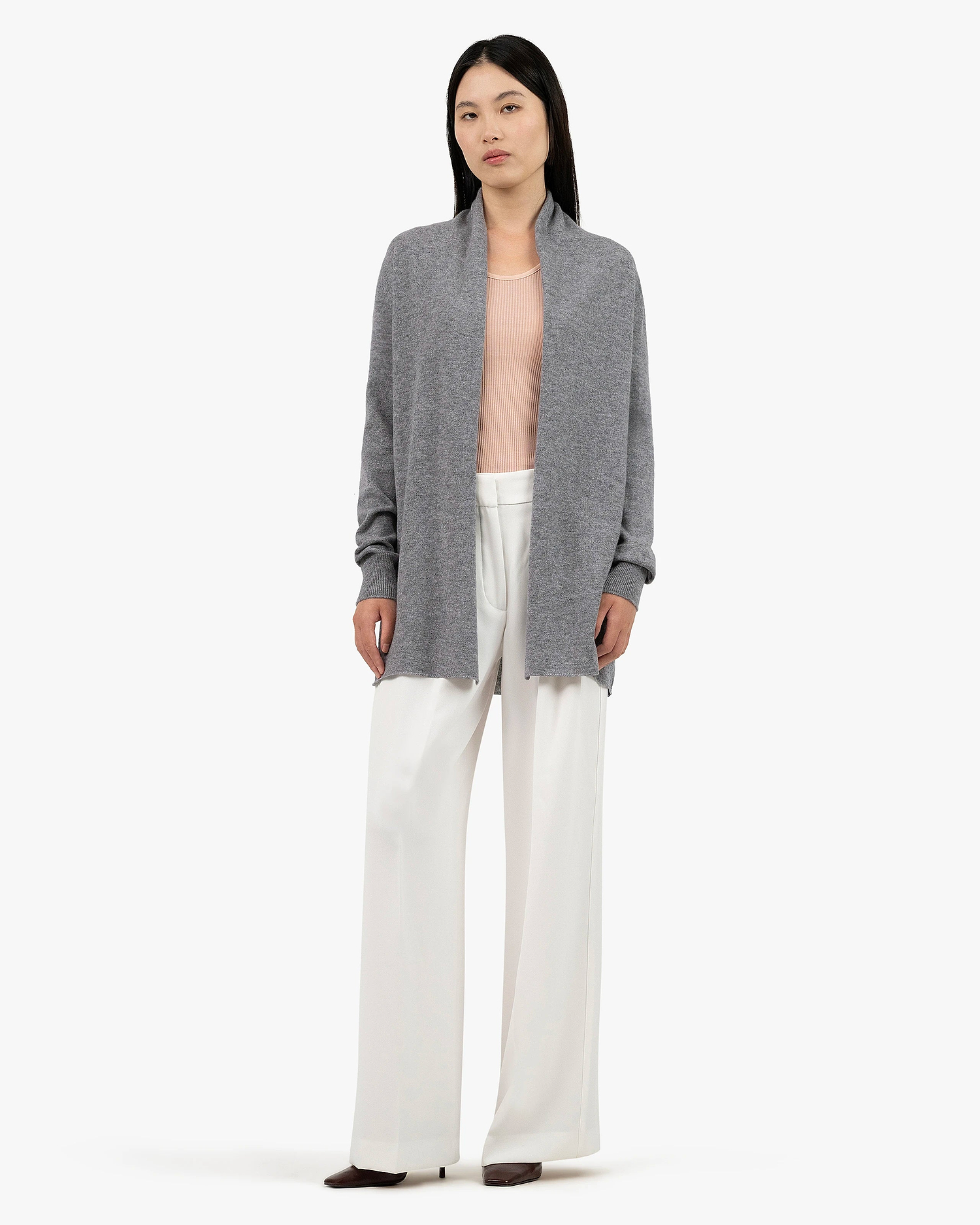 Essential Open Cardigan - Medium Grey Cashmere