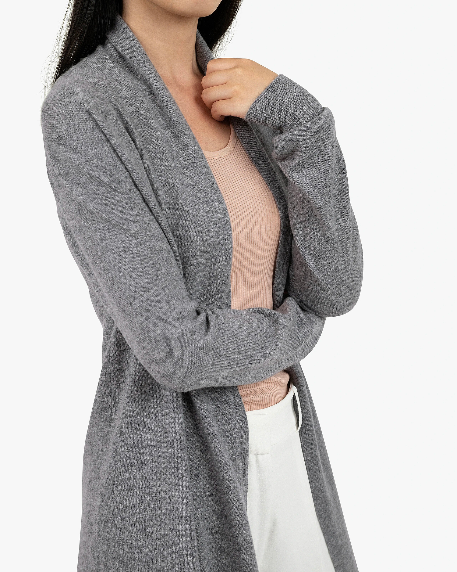 Essential Open Cardigan - Medium Grey Cashmere