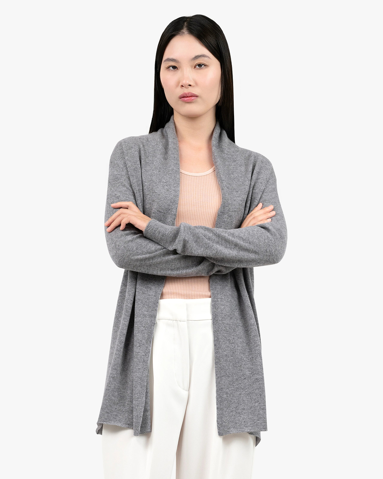 Women's Essential Cashmere Open Cardigan - Medium Grey