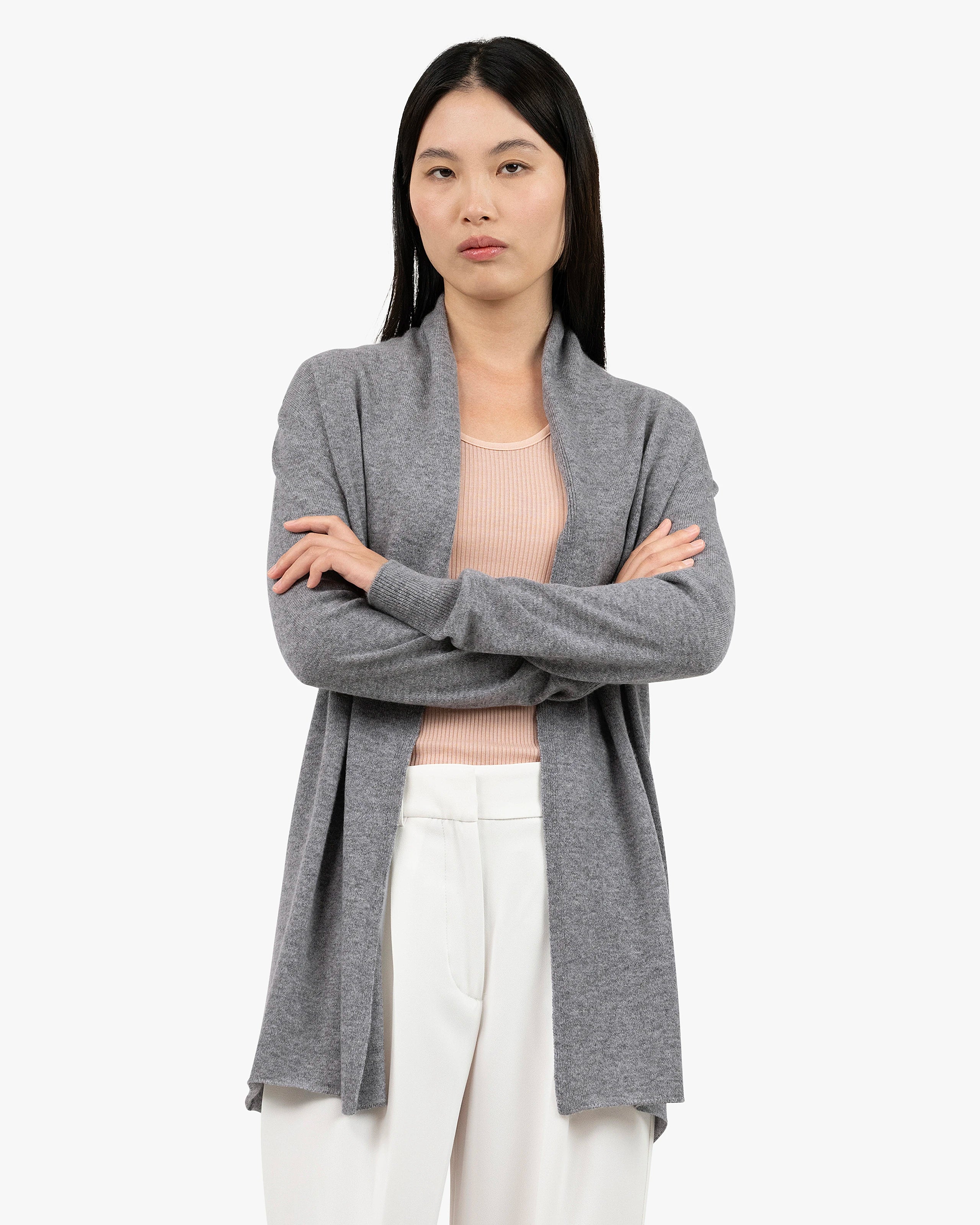 Essential Open Cardigan - Medium Grey Cashmere