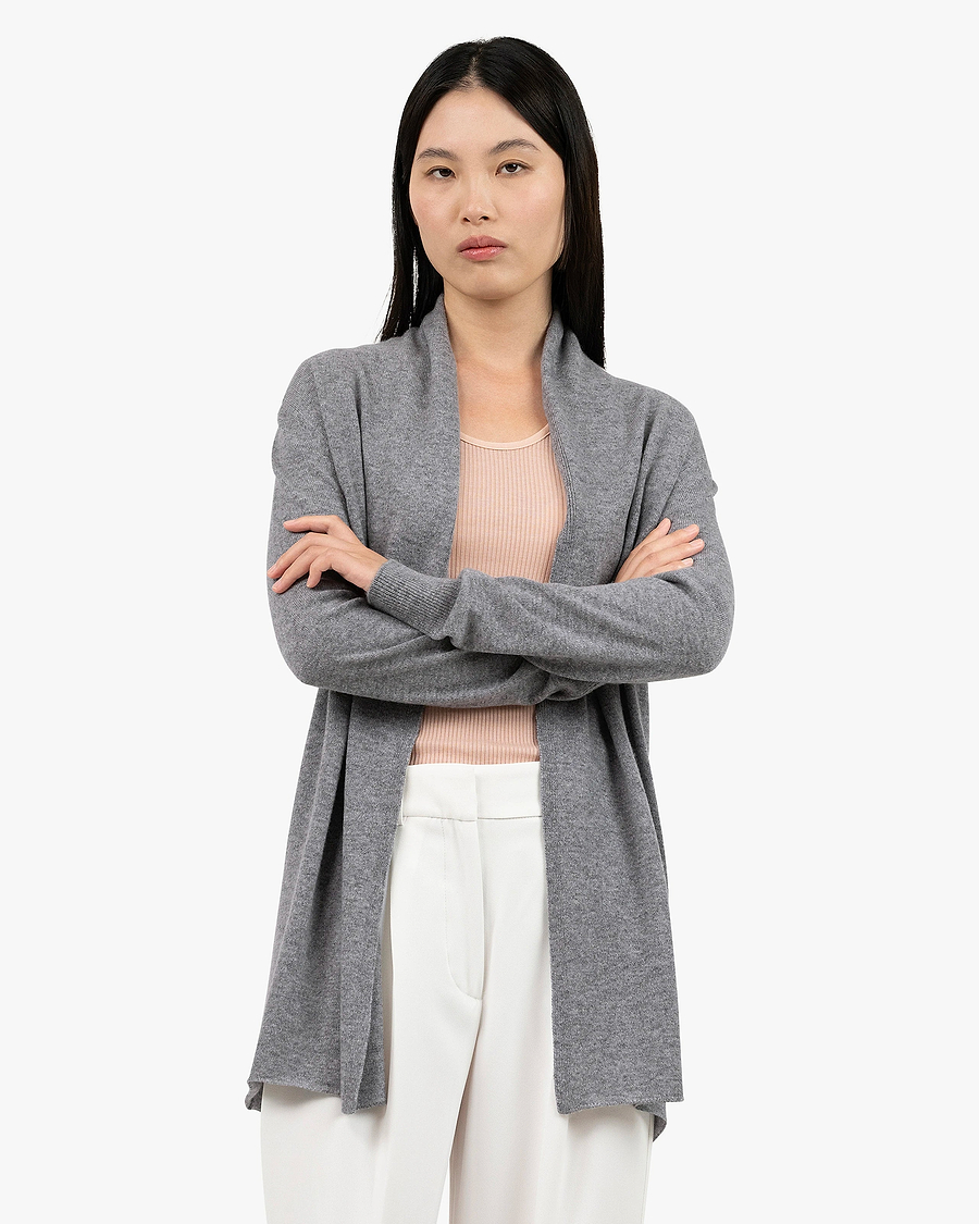 Essential Open Cardigan - Medium Grey Cashmere