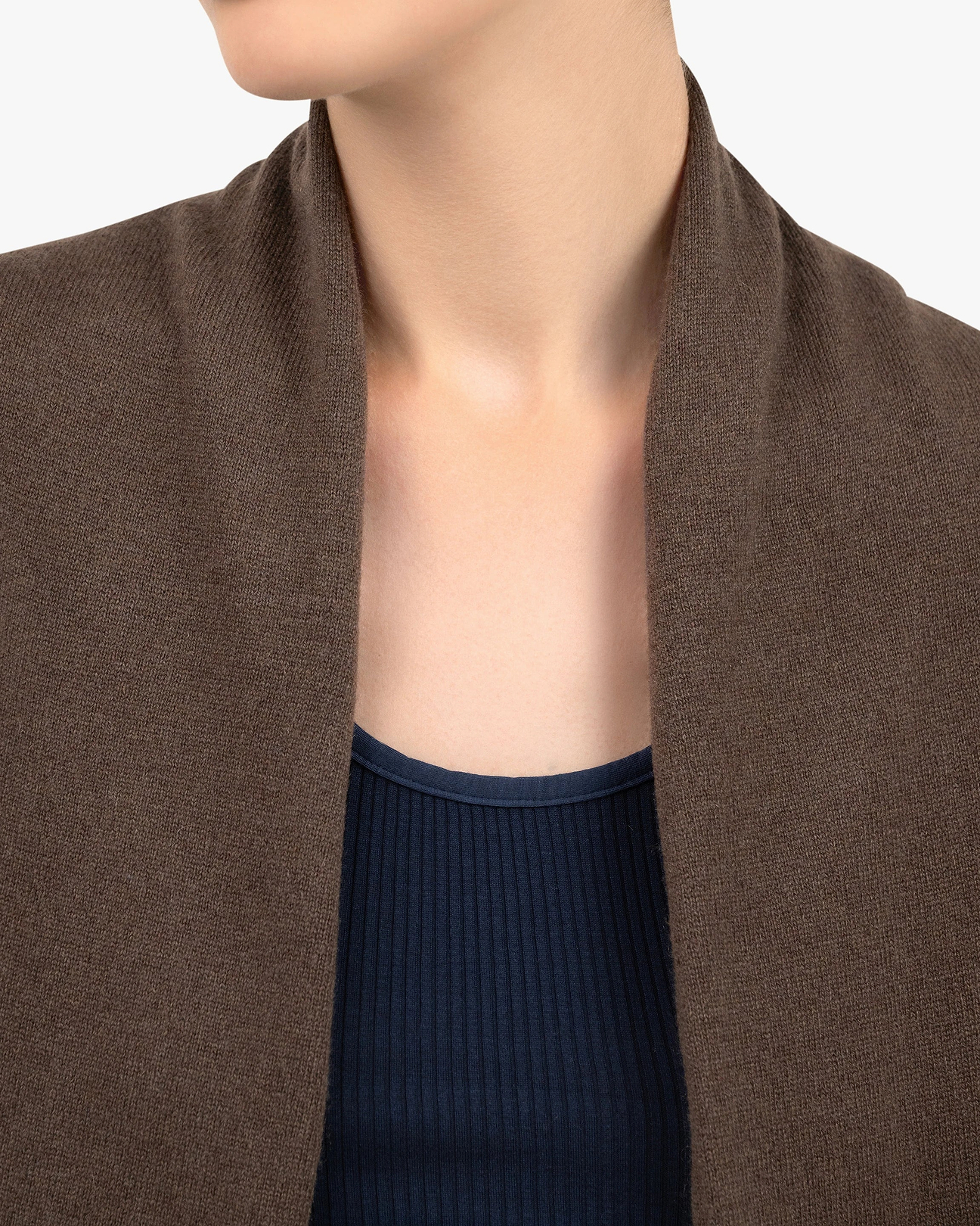 Women's Essential Cashmere Open Cardigan - Brown | MaisonCashmere