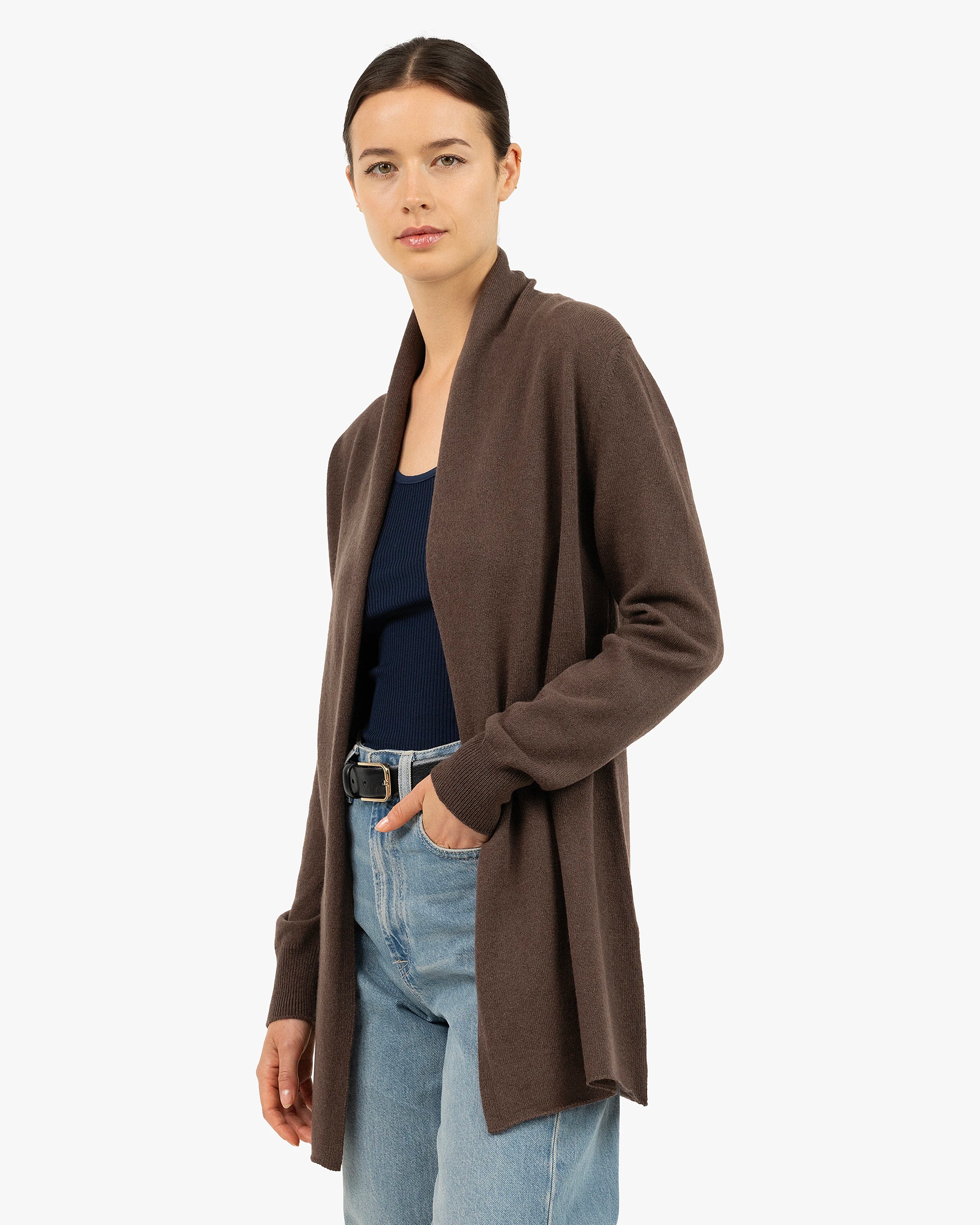 Essential Open Cardigan - Brown Cashmere