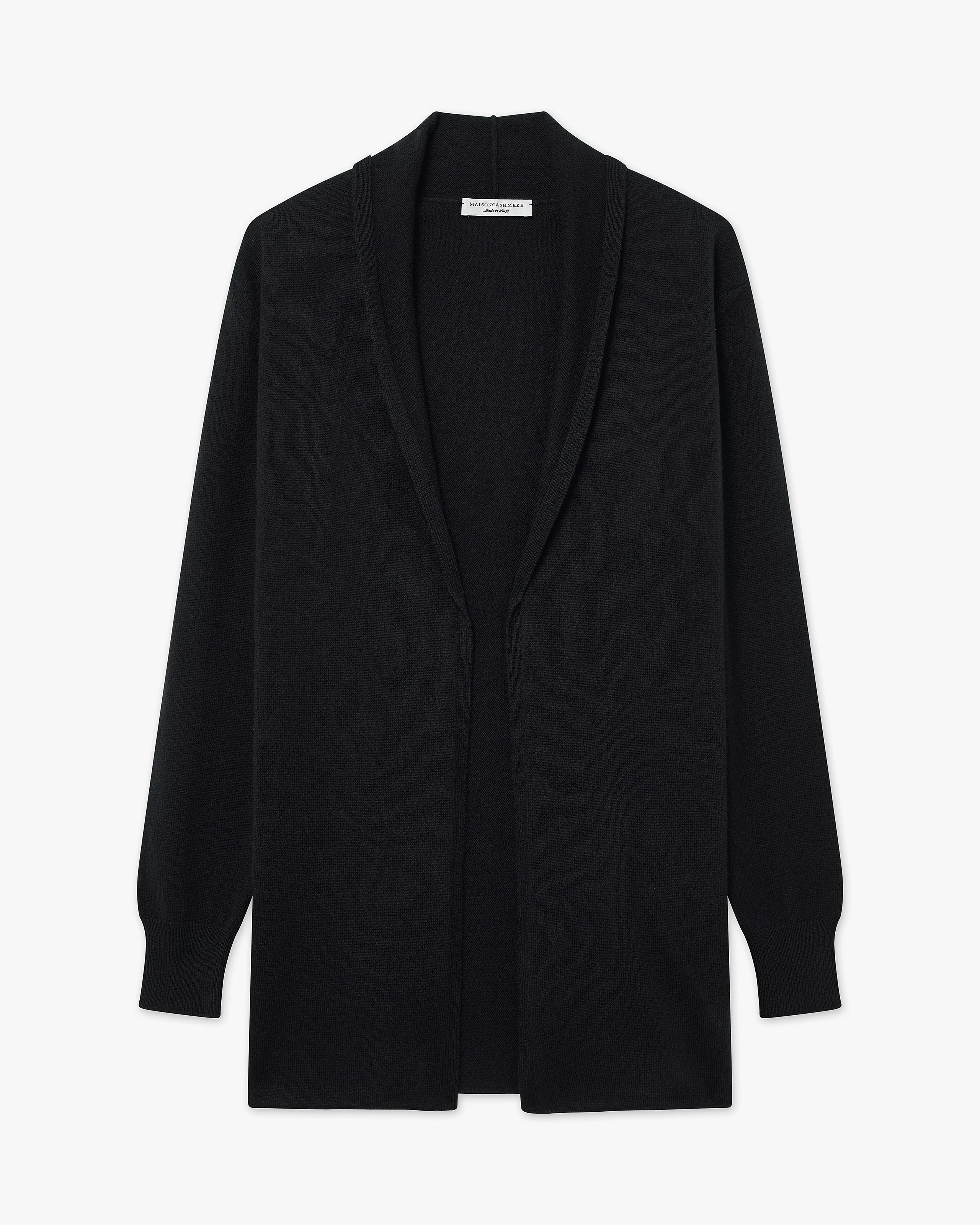 Women's Essential Cashmere Open Cardigan - Black | MaisonCashmere