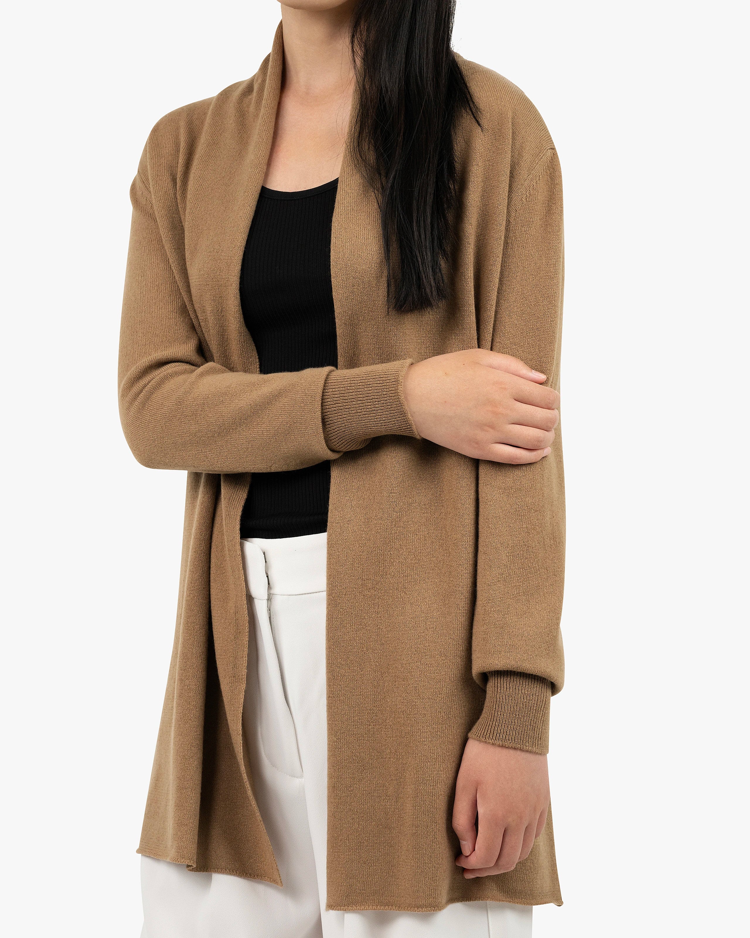 Essential Open Cardigan - Camel Cashmere