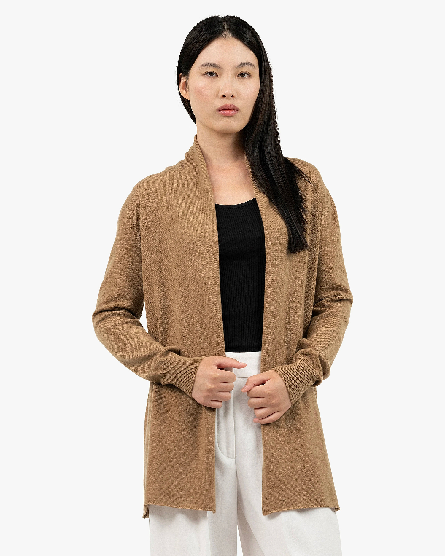 Essential Open Cardigan - Camel Cashmere